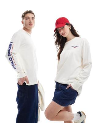 Polo Ralph Lauren - Sport Capsule - Langärmliges Unisex-T-Shirt in Cremeweiß mit klassischem Oversize-Schnitt und Ärmell...