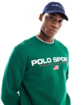 [Polo Ralph Lauren] Polo Ralph Lauren Sport capsule large flag chest logo sweatshirt in mid green (part of a set) L Mid Green