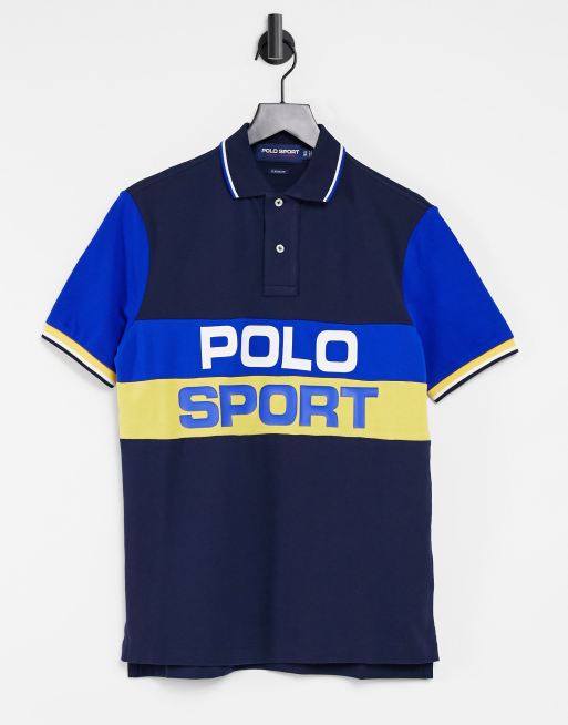 Polo Lauren Sport capsule large logo color pique polo in cruise navy multi ASOS