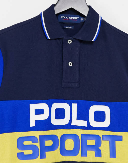 Polo Ralph Lauren Sport capsule large logo color block pique polo in cruise  navy multi