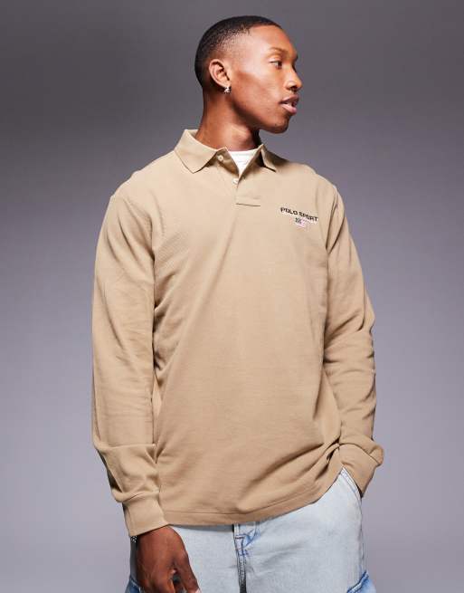 Polo Ralph Lauren – Sport Capsule – Ljusbrun pikétröja med lång ärm och logga