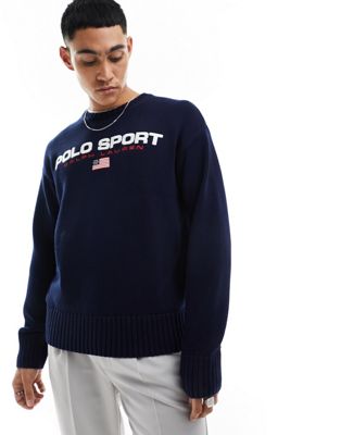 Polo Ralph Lauren Sport Capsule logo cotton knit jumper big oversized fit in navy