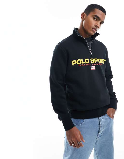 Polo Ralph Lauren Sport Capsule logo front half zip sweatshirt in black ASOS