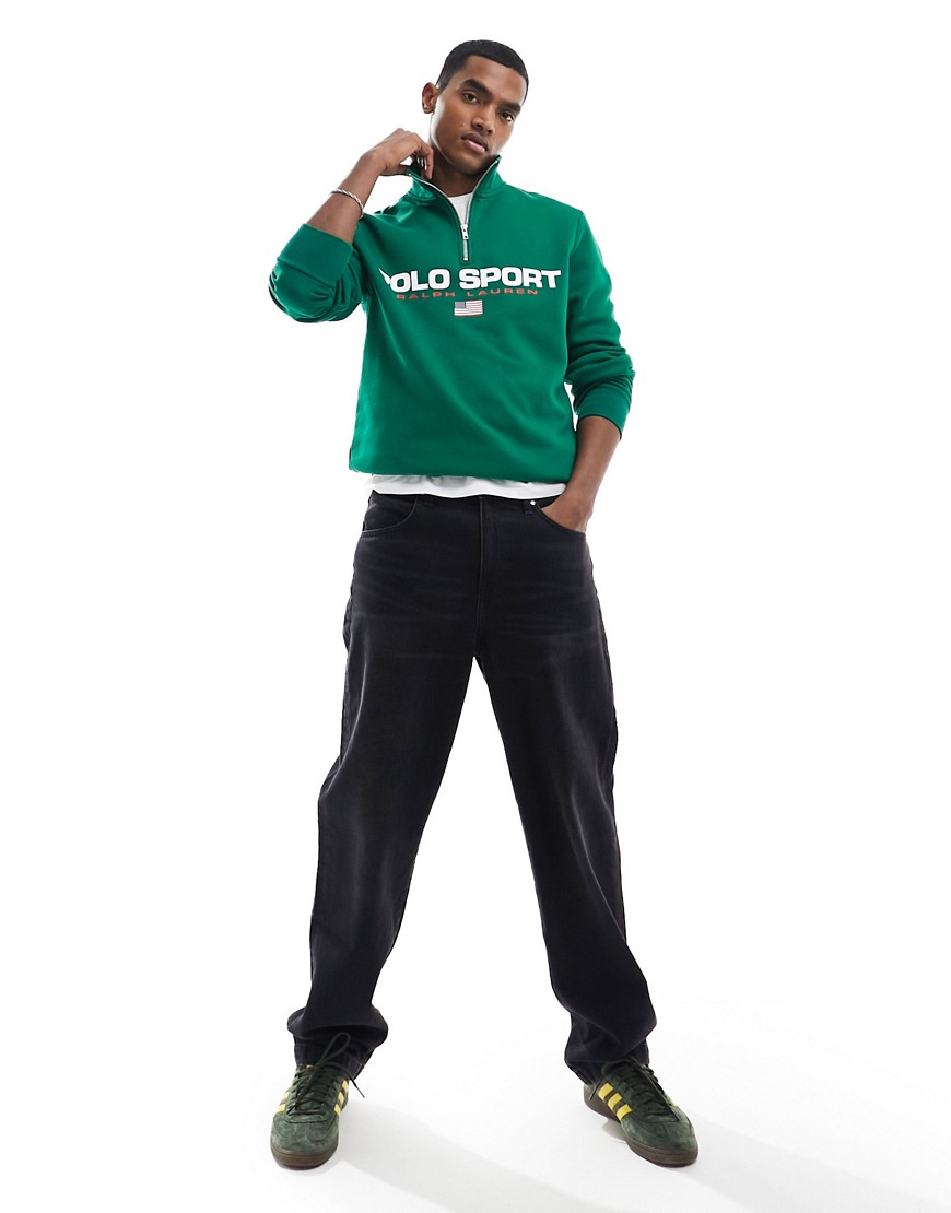 Polo Ralph Lauren Sport Capsule logo front half zip sweatshirt in mid green