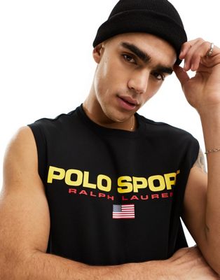 Polo Ralph Lauren Sport Capsule logo front sweat vest in black