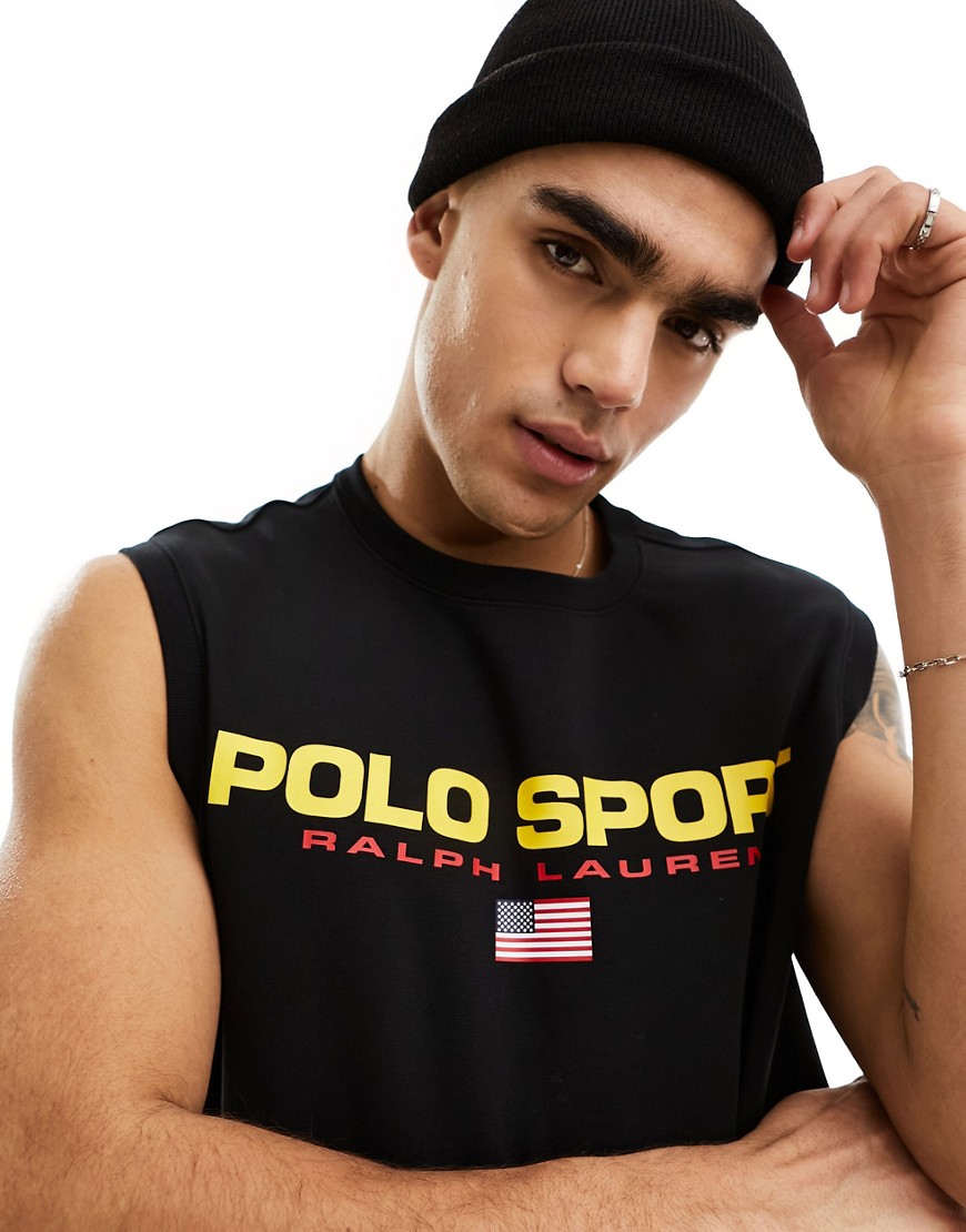 Polo Ralph Lauren Sport Capsule logo front sweat vest in black