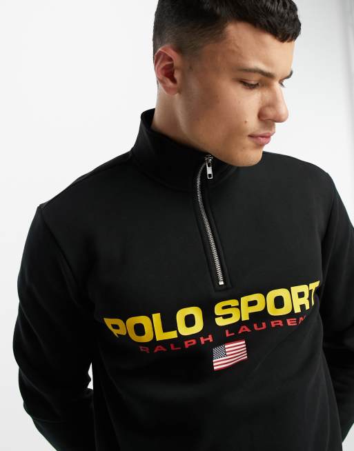 Polo Ralph Lauren sport capsule logo half zip sweatshirt in black (part of  a set) | ASOS