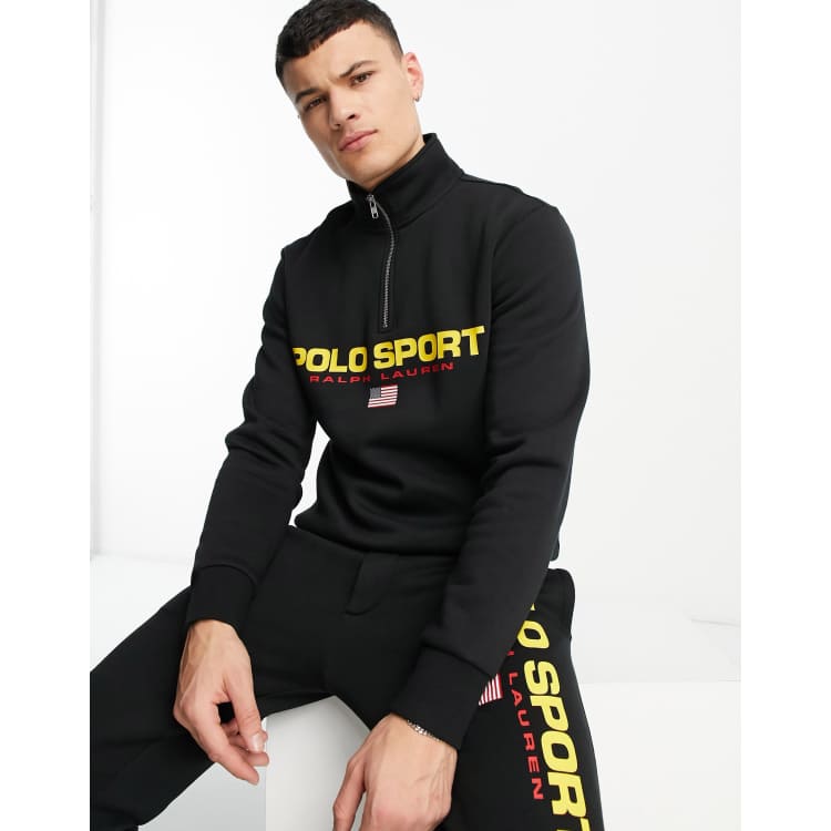 Polo Ralph Lauren sport capsule logo half zip sweatshirt in black