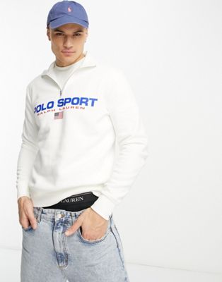Polo Ralph Lauren sport capsule logo half zip sweatshirt in white