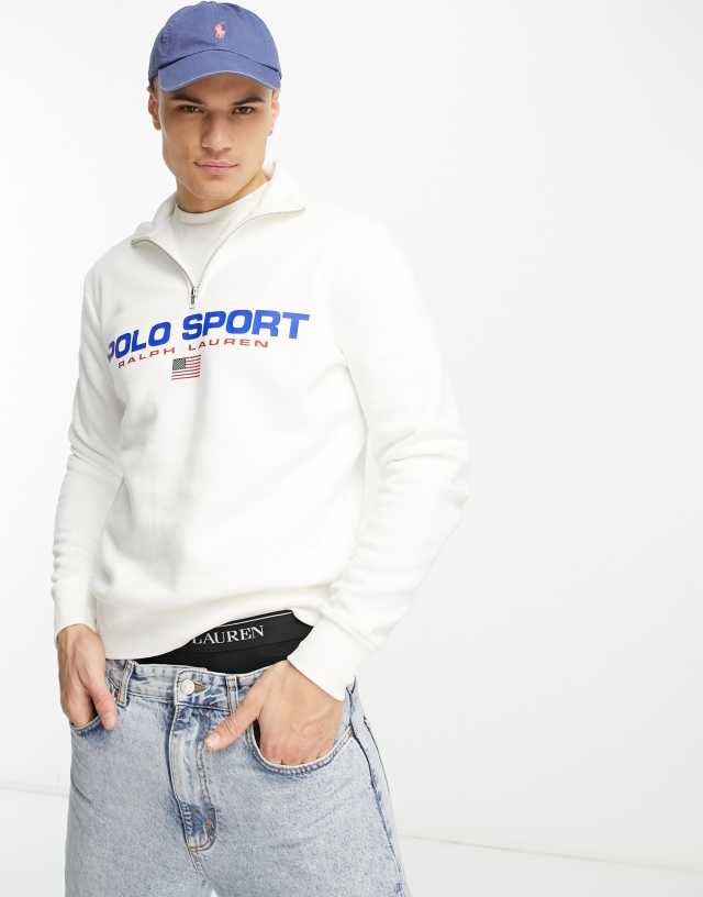 Polo Ralph Lauren sport capsule logo half zip sweatshirt in white