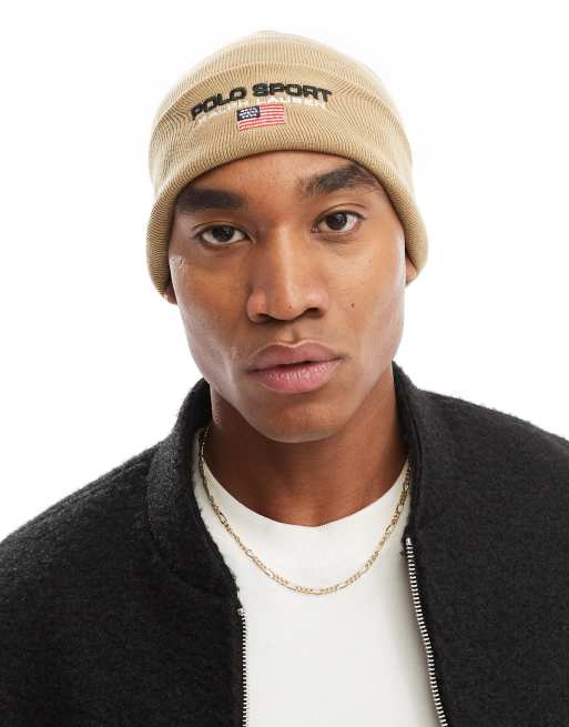 Polo Ralph Lauren Sport Capsule logo knit beanie in tan