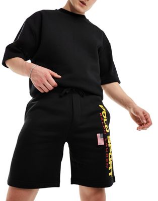 Polo Ralph Lauren Sport Capsule logo leg sweat shorts in black