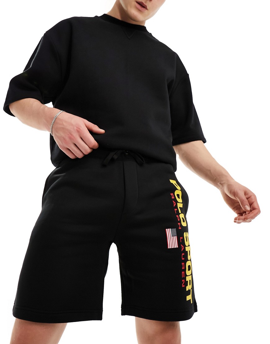 Polo Ralph Lauren Sport Capsule logo leg sweat shorts in black