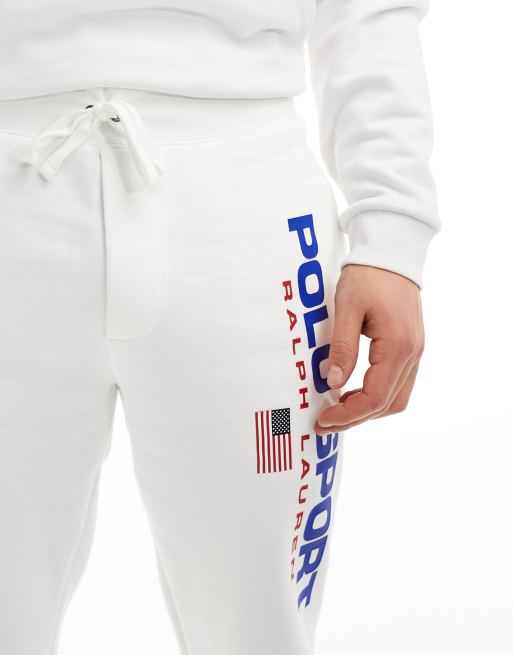 Polo Ralph Lauren Sport capsule retro flag logo taping tricot track  sweatpants in white