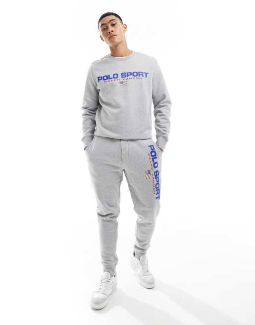 Polo Ralph Lauren Sport Capsule logo leg trackies in grey marl