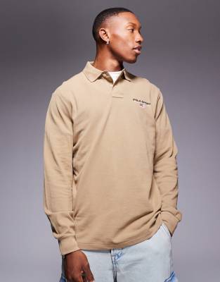 Polo Ralph Lauren Sport Capsule logo long sleeve polo in tan-Brown φωτογραφία