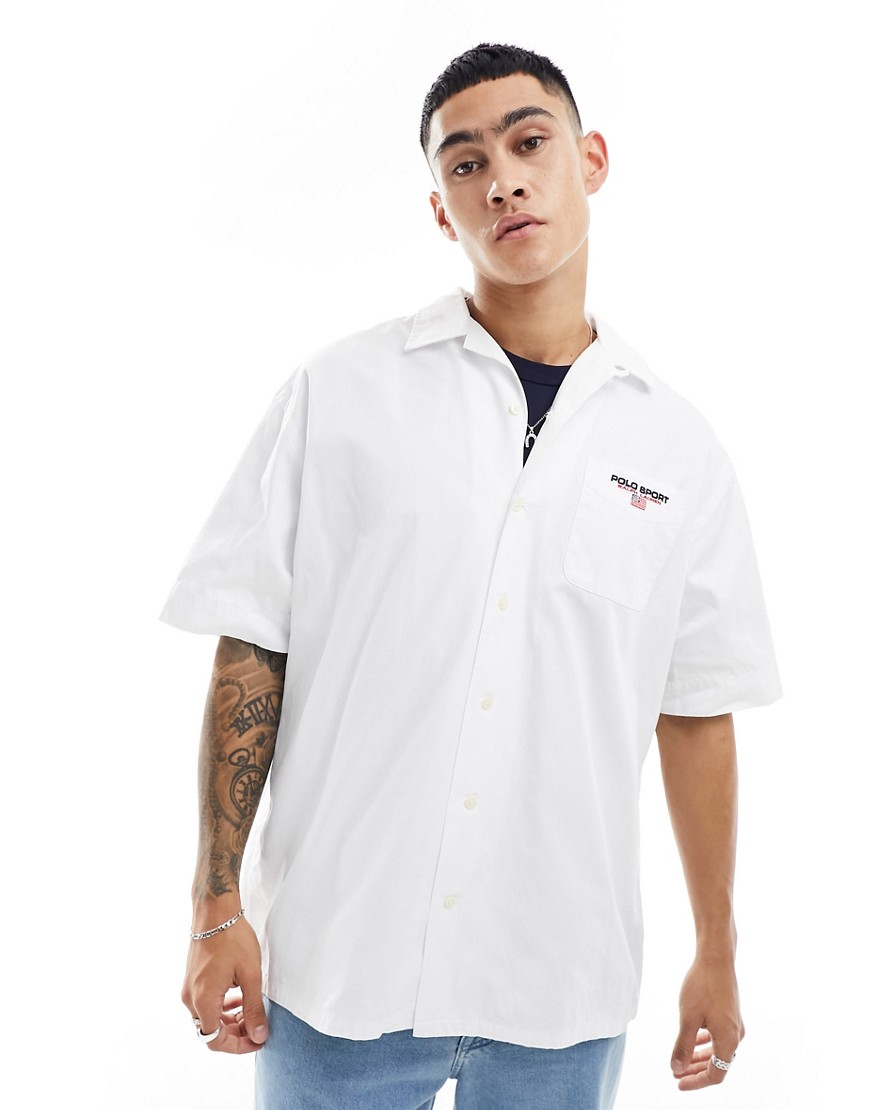 Polo Ralph Lauren Sport Capsule logo pocket short sleeve chino shirt big oversized fit in white