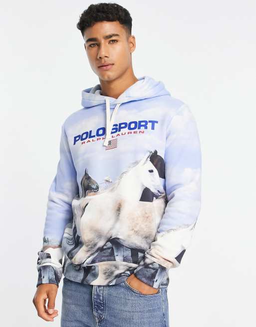 Polo Ralph Lauren Sport capsule logo running horses print fleece hoodie in multi