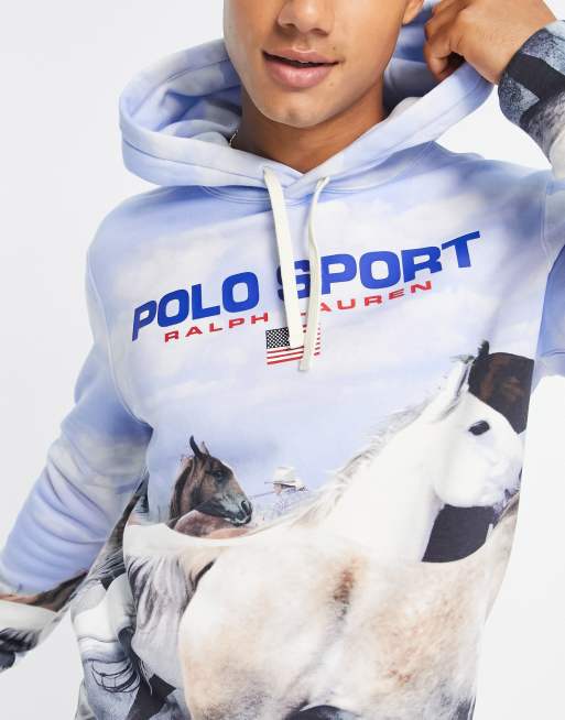 Polo Ralph Lauren Sport capsule logo running horses print fleece hoodie in  multi