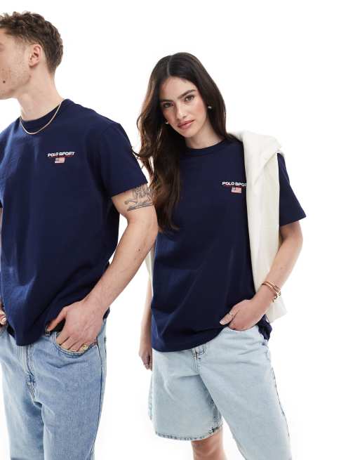 Polo Ralph Lauren – Sport Capsule – Marinblå, kraftig t-shirt i unisex-modell med sliten logga på bröstet