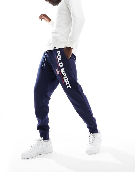 Polo Ralph Lauren - Sport Capsule - Marineblå joggingbukser med tætsiddende buksekanter og flaglogo