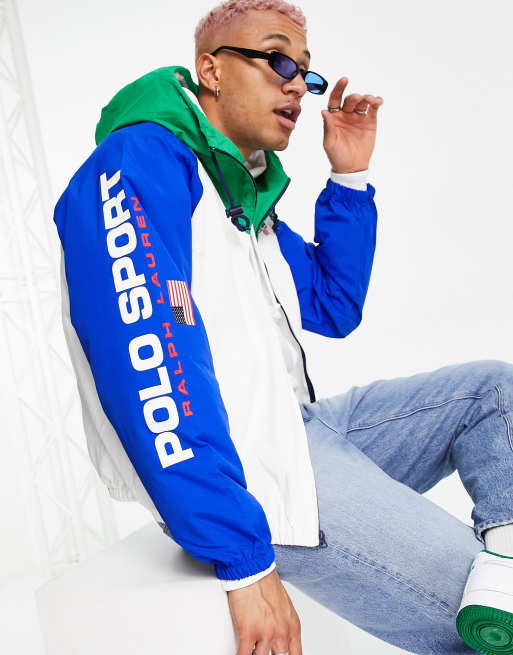 Polo Ralph Lauren Sport capsule nylon plainweave sleeve logo color block  hooded rain jacket in pure white multi | ASOS