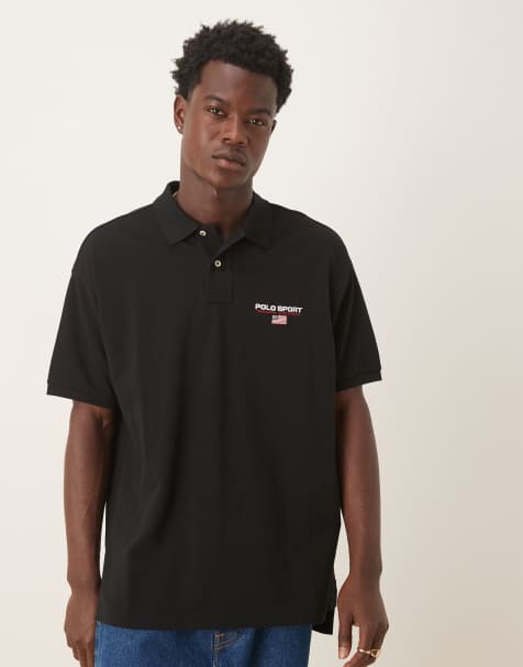 Polo Ralph Lauren Sport - Capsule - Oversized piqué polo met vlaglogo in zwart - view 1