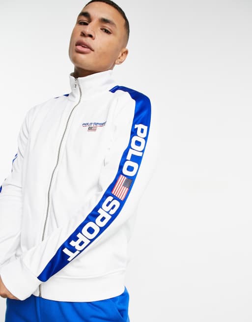 Polo Ralph Lauren Sport capsule poly tricot fleece taped logo trim track jacket in white