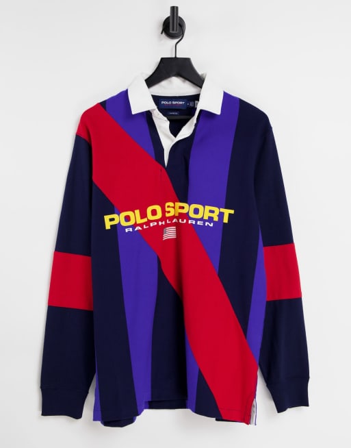 Polo Ralph Lauren Sport capsule retro flag logo color block rugby polo in  red multi | ASOS