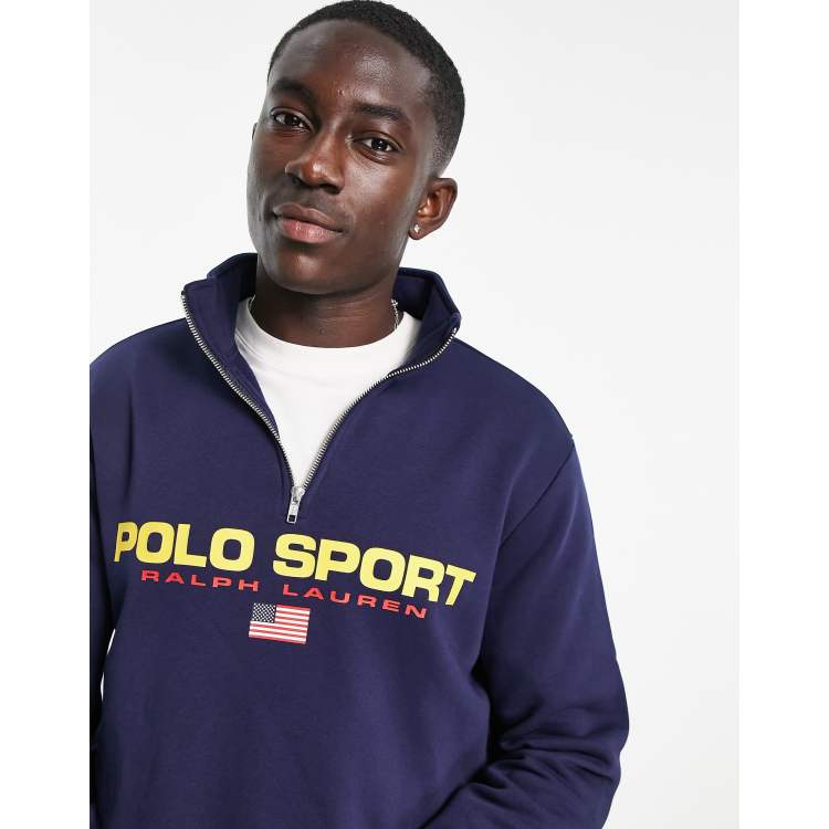 Polo Ralph Lauren Sport capsule retro flag logo half zip sweatshirt in navy