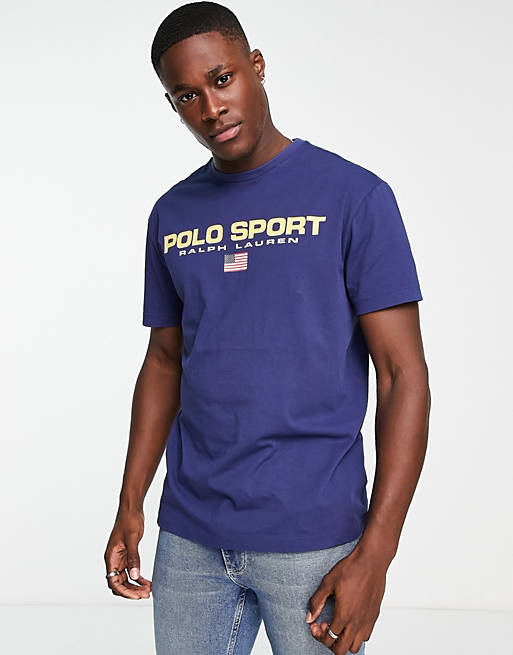 Polo Ralph Lauren Sport capsule retro logo t-shirt classic fit in dark blue  | ASOS