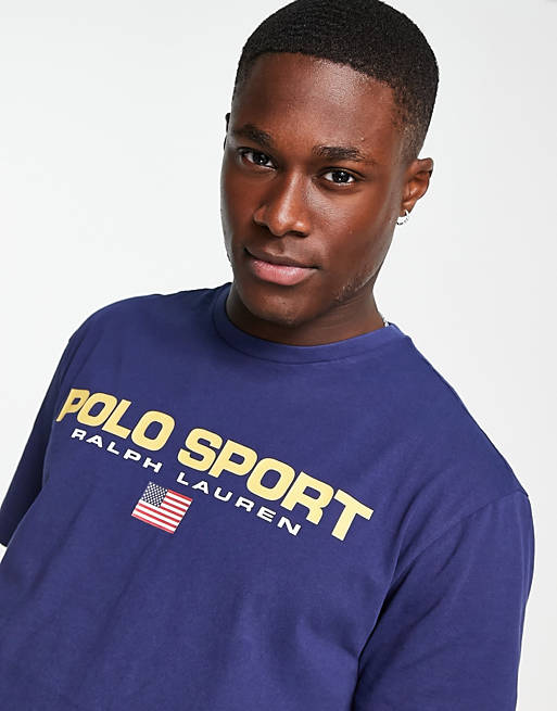 Polo Lauren capsule retro logo t-shirt classic fit in dark blue | ASOS