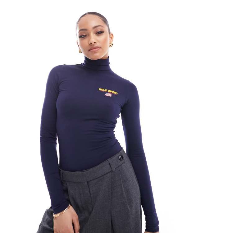 Polo Ralph Lauren Sport Capsule roll neck skin t shirt with logo in navy ASOS