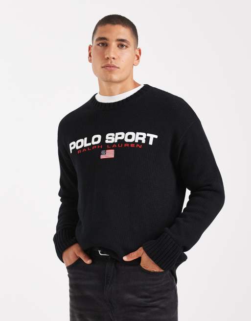 Polo Ralph Lauren – Sport Capsule – Svart, stickad tröja i kraftig bomull med flagglogga och unisex-modell