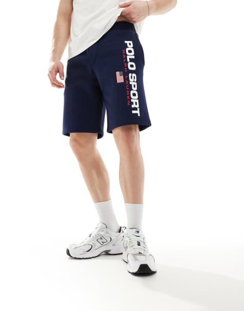 Polo Ralph Lauren – Sport Capsule – Sweat-Shorts in Marineblau mit großem Flaggenlogo - view 1