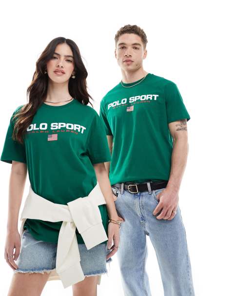 Polo Ralph Lauren - Sport Capsule - T-shirt met groot vlaglogo op de borst en klassieke oversized pasvorm in middengroen - view 1