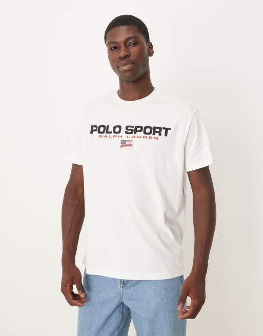 Polo Ralph Lauren - Sport Capsule - T-shirt unisexe coupe oversize classique avec logo drapeau sur la poitrine - Blanc