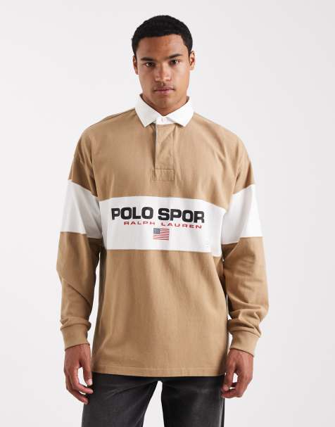 Polo Ralph Lauren - Sport Capsule - Uniseks rugbyshirt met paneel op de borst, flag-logo en oversized pasvorm in kaki beige - view 1
