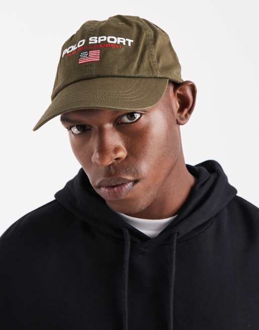 Polo Ralph Lauren – Sport Capsule – Unisex-Baseballkappe aus Twill in Olivgrün mit Flaggenlogo