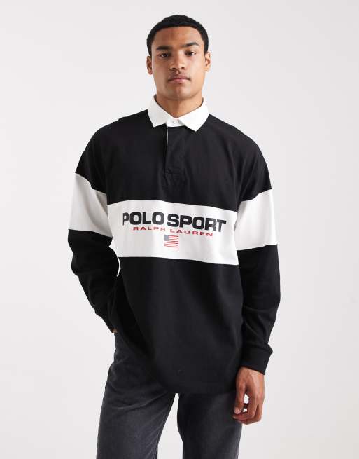 Polo Ralph Lauren Sport capsule unisex chest panel flag logo oversized fit rugby polo in black