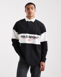 [Polo Ralph Lauren] Polo Ralph Lauren Sport capsule unisex chest panel flag logo oversized fit rugby polo shirt in black S black