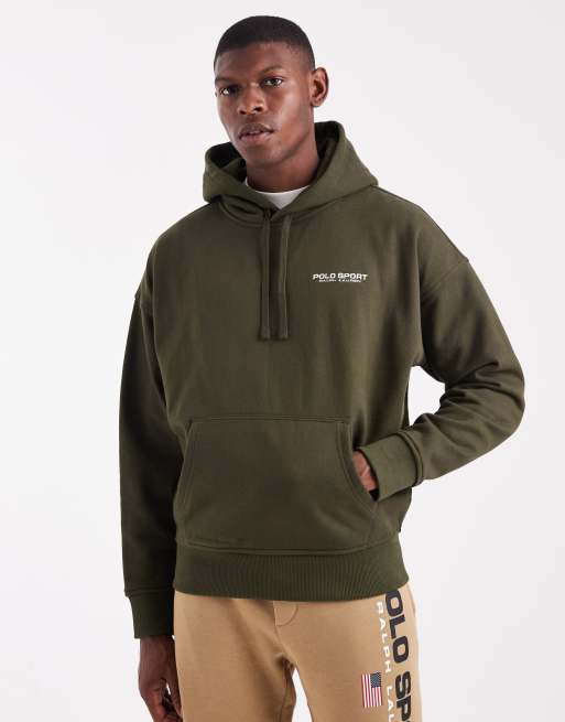 Polo Ralph Lauren Sport capsule unisex flag logo back print relaxed fit fleece hoodie in olive green