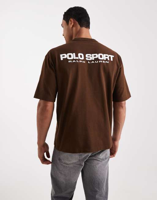 Polo Ralph Lauren Sport capsule unisex flag logo back relaxed fit print t-shirt in brown