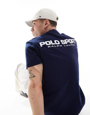 Polo Ralph Lauren Sport Capsule Unisex Front And Back Logo Print Heavyweight T-shirt In Navy