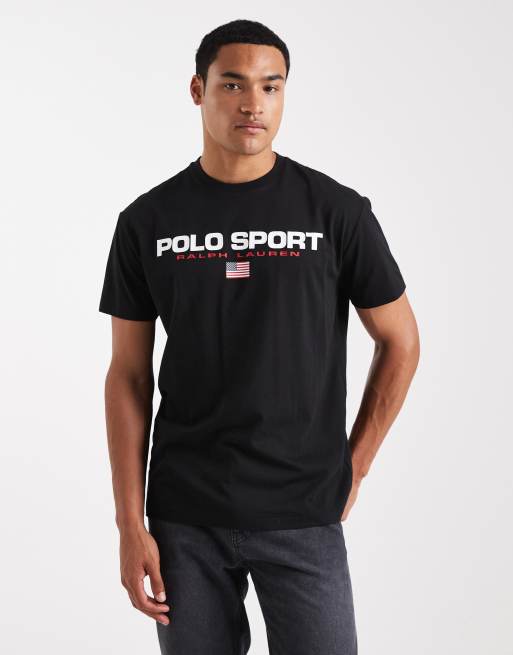 Polo Ralph Lauren - Sport Capsule - Unisex klassiek oversized T-shirt met print van flag-logo op de borst in zwart