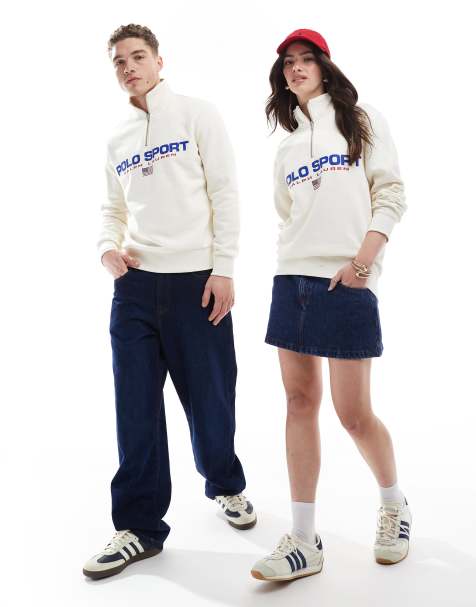 Polo Ralph Lauren – Sport Capsule – Unisex – Sweatshirt in Creme mit großem Flaggen-Logo auf der Brust und kurzem Reißverschluss - view 1