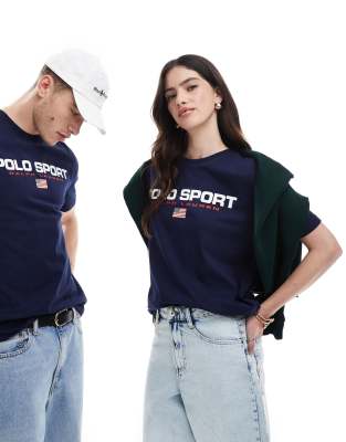 Polo Ralph Lauren - Sport Capsule - Unisex-T-Shirt in Marineblau mit klassischem Oversize-Schnitt und großem Flaggen-Log...