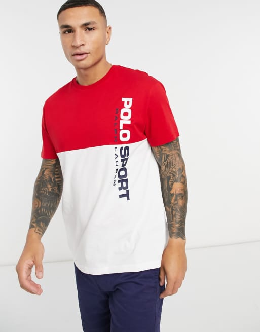 Polo Ralph Lauren Sport capsule vertical logo color block t shirt in rl2000 red white
