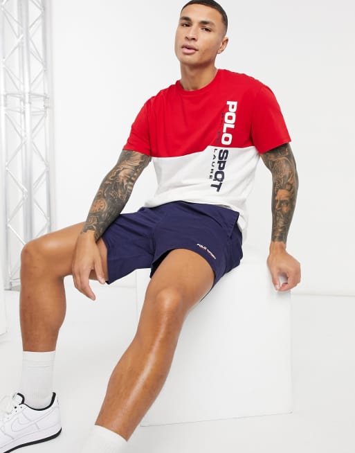 Polo Ralph Lauren Sport capsule vertical logo color block t-shirt in rl2000  red/white