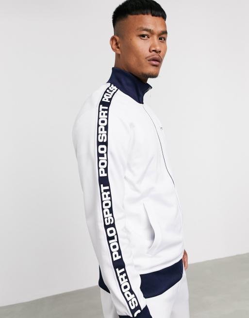 Polo Ralph Lauren Sport Capsule Veste de surv tement en maille avec manches bandes griff es Blanc